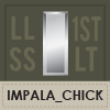 A U.S. Army First Lieutenant insignia on a dark green background, with the username Impala_Chick in black on a soft tan background.